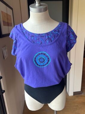 80s Purple Short Sleeve Leotard | California Sport | Retro Aerobics | M/L